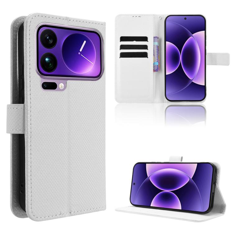 

For Xiaomi 17 Pro Max Diamond Texture Leather Phone Case(White)