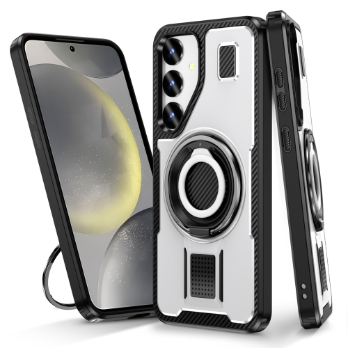 

For Samsung Galaxy S24 FE 5G Ring Holder Carbon Fiber PC Hybrid TPU Phone Case(White)