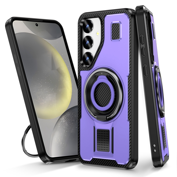 

For Samsung Galaxy S24 5G Ring Holder Carbon Fiber PC Hybrid TPU Phone Case(Purple)