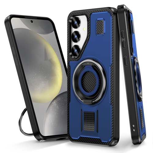 

For Samsung Galaxy S24+ 5G Ring Holder Carbon Fiber PC Hybrid TPU Phone Case(Blue)