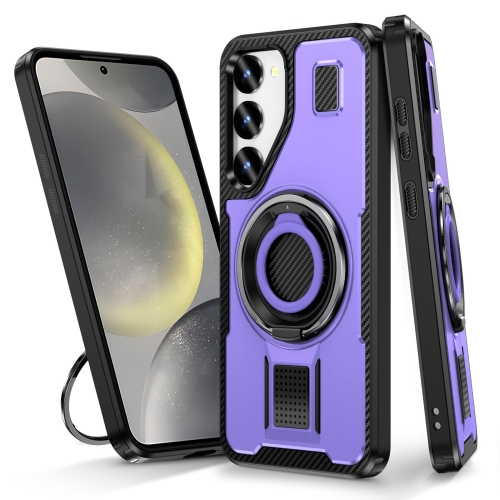 

For Samsung Galaxy S23+ 5G Ring Holder Carbon Fiber PC Hybrid TPU Phone Case(Purple)