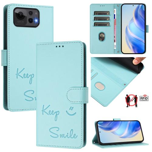 

For Asus Zenfone 12 Ultra Smile Embossing RFID Leather Phone Case(Mint Green)