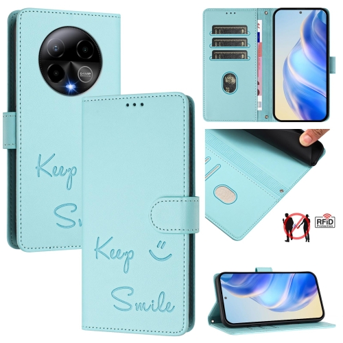 

For BLU Bold K50 Smile Embossing RFID Leather Phone Case(Mint Green)