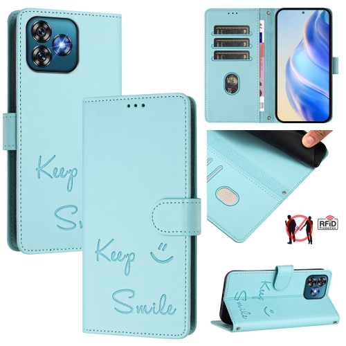 

For Oukitel C53 Smile Embossing RFID Leather Phone Case(Mint Green)