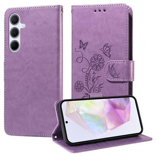 

For Samsung Galaxy A36 5G / A56 5G Embossed Butterfly Flowers Leather Phone Case(Purple)