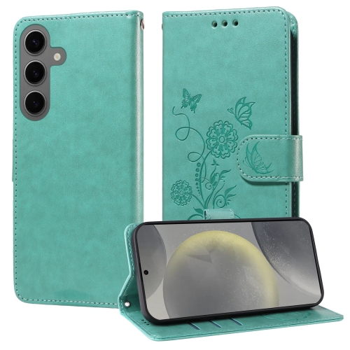 

For Samsung Galaxy S24+ 5G Embossed Butterfly Flowers Leather Phone Case(Green)