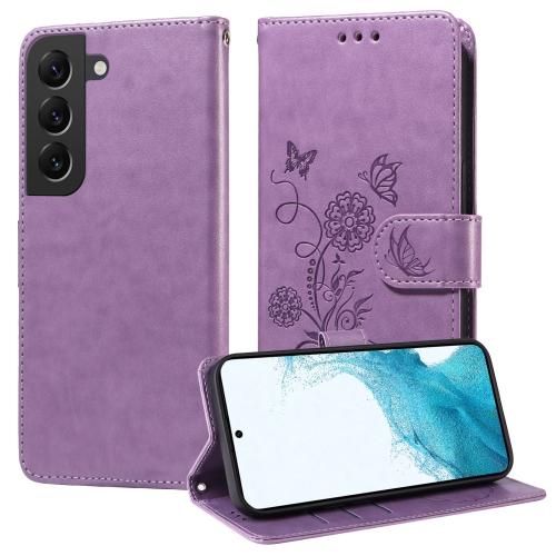 

For Samsung Galaxy S21+ 5G Embossed Butterfly Flowers Leather Phone Case(Purple)