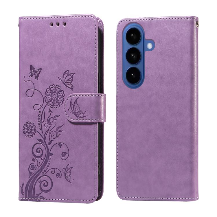 

For Samsung Galaxy S26 Pro 5G Embossed Butterfly Flowers Leather Phone Case(Purple)
