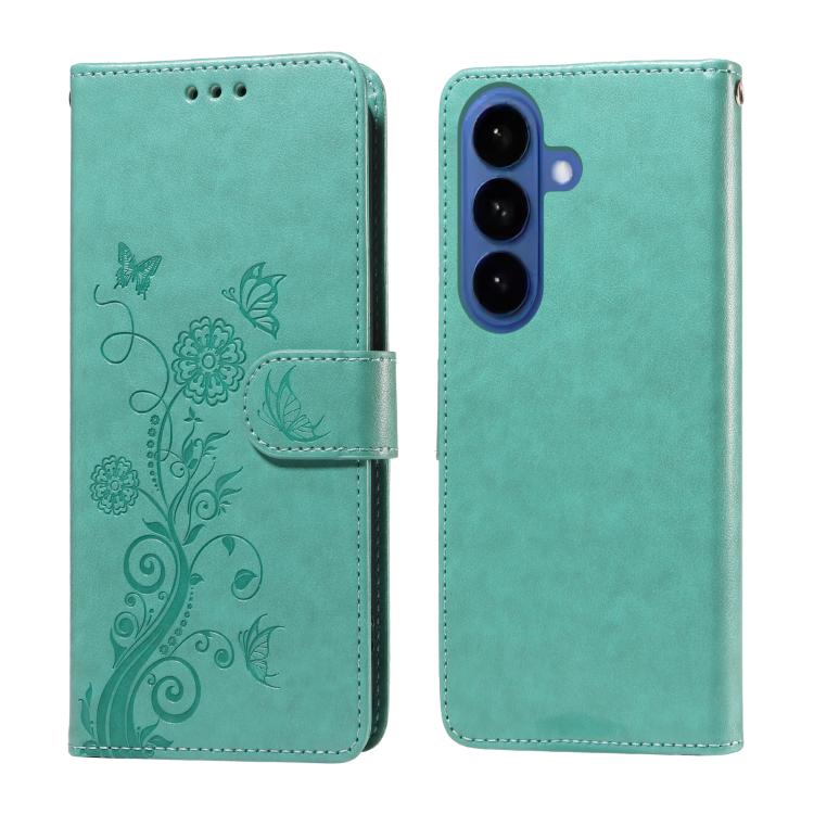 

For Samsung Galaxy S26 Pro 5G Embossed Butterfly Flowers Leather Phone Case(Green)