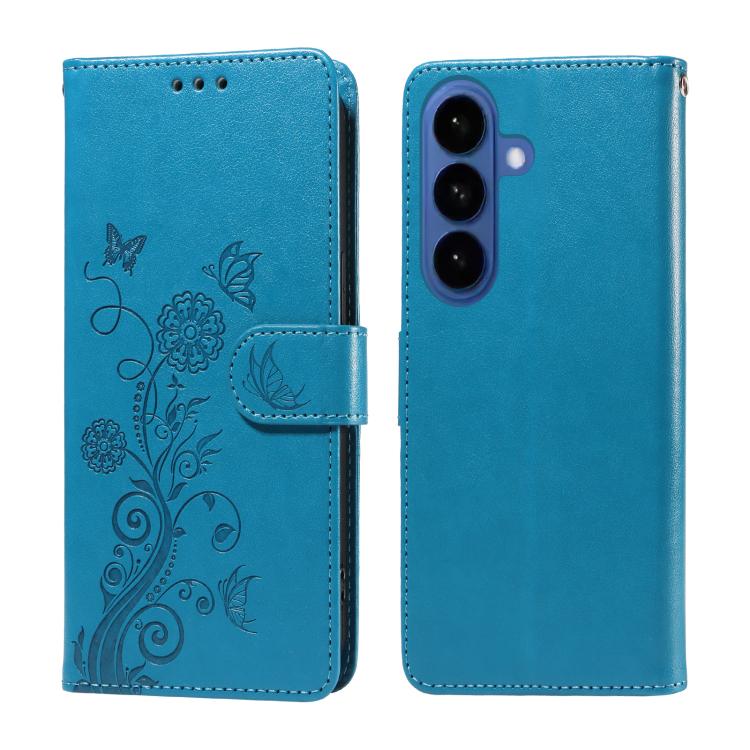 

For Samsung Galaxy S26 Pro 5G Embossed Butterfly Flowers Leather Phone Case(Blue)