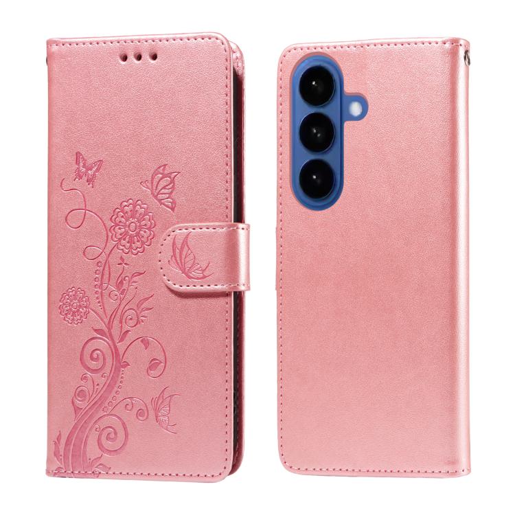 

For Samsung Galaxy S26 Pro 5G Embossed Butterfly Flowers Leather Phone Case(Rose Gold)