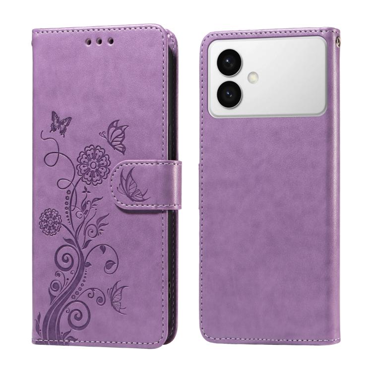 

For Samsung Galaxy S26 Edge 5G Embossed Butterfly Flowers Leather Phone Case(Purple)