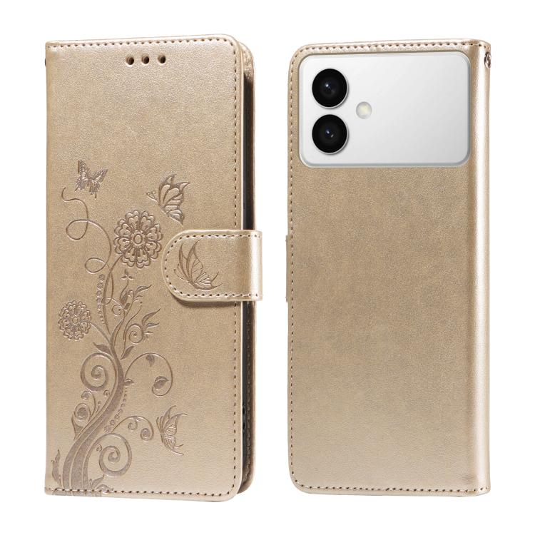 

For Samsung Galaxy S26 Edge 5G Embossed Butterfly Flowers Leather Phone Case(Gold)
