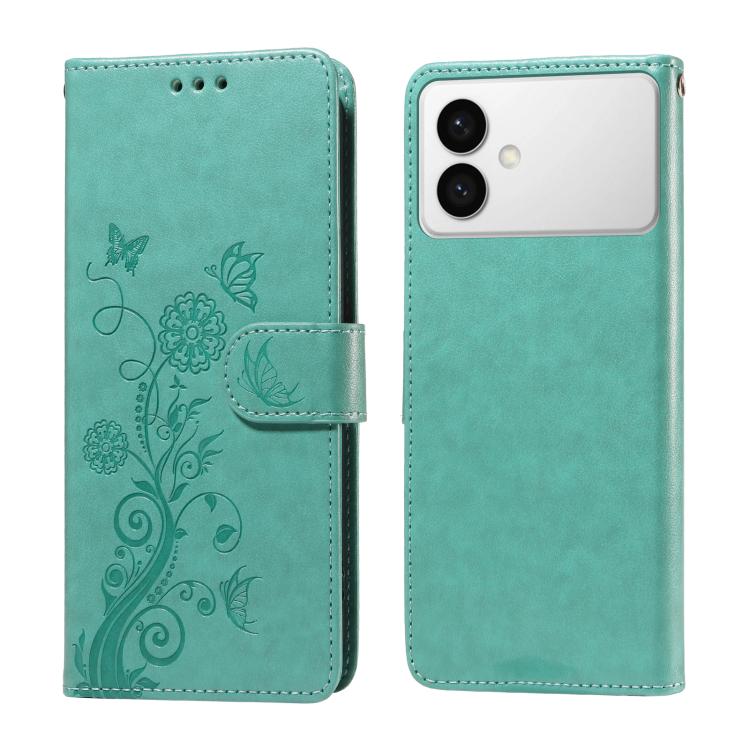 

For Samsung Galaxy S26 Edge 5G Embossed Butterfly Flowers Leather Phone Case(Green)