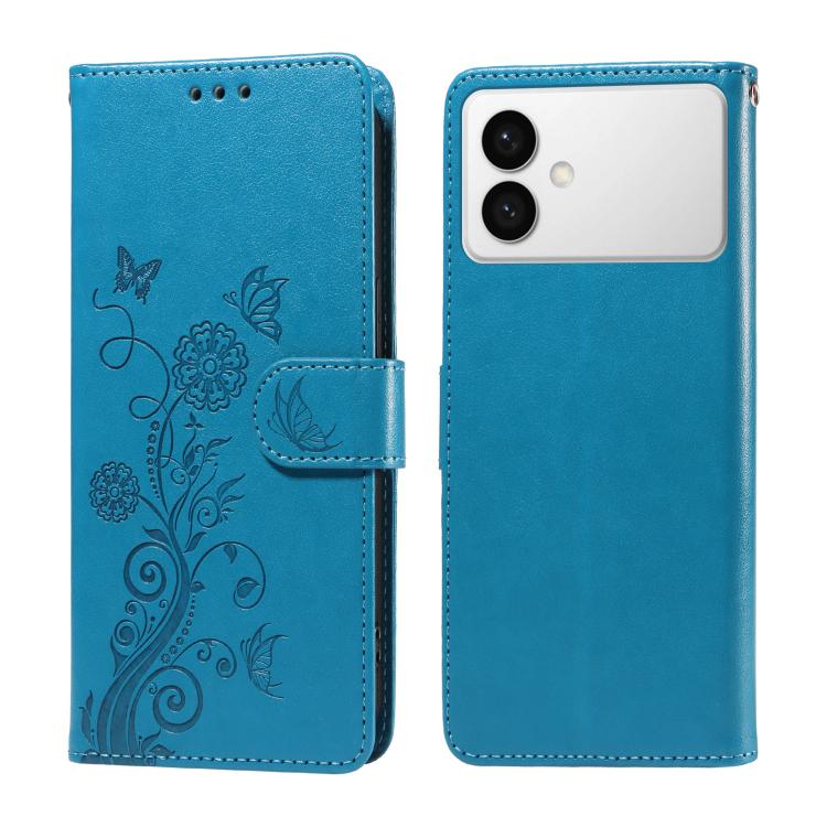 

For Samsung Galaxy S26 Edge 5G Embossed Butterfly Flowers Leather Phone Case(Blue)