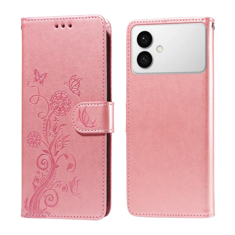 

For Samsung Galaxy S26 Edge 5G Embossed Butterfly Flowers Leather Phone Case(Rose Gold)
