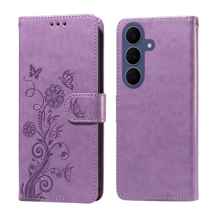 For Galaxy S26 FE 5G Embossed Butterfly Flowers Leather Phone Case(Purple)