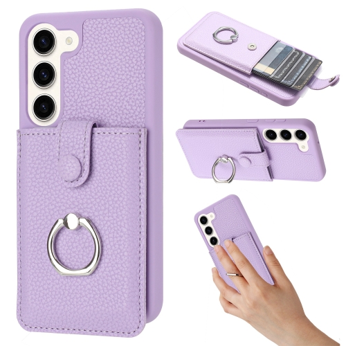 

For Samsung Galaxy S23 5G Litchi Texture Drawing Card Bag Ring Holder Phone Case(Purple)