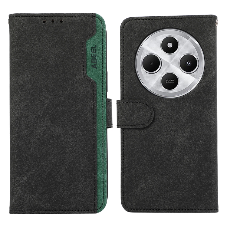 

For Redmi 14C 4G ABEEL Color Block Magnetic RFID Leather Phone Case(Black-Green)