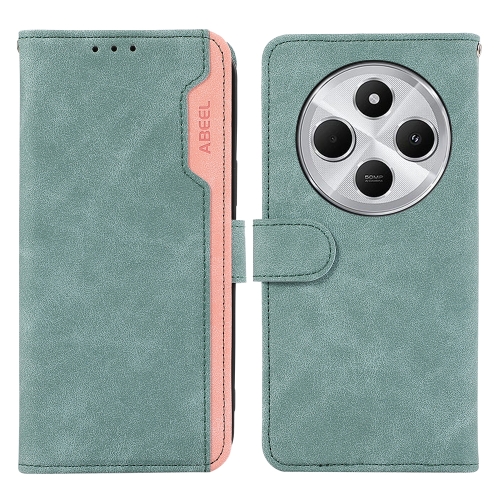 

For Redmi 14C 4G ABEEL Color Block Magnetic RFID Leather Phone Case(Cyan-Pink)