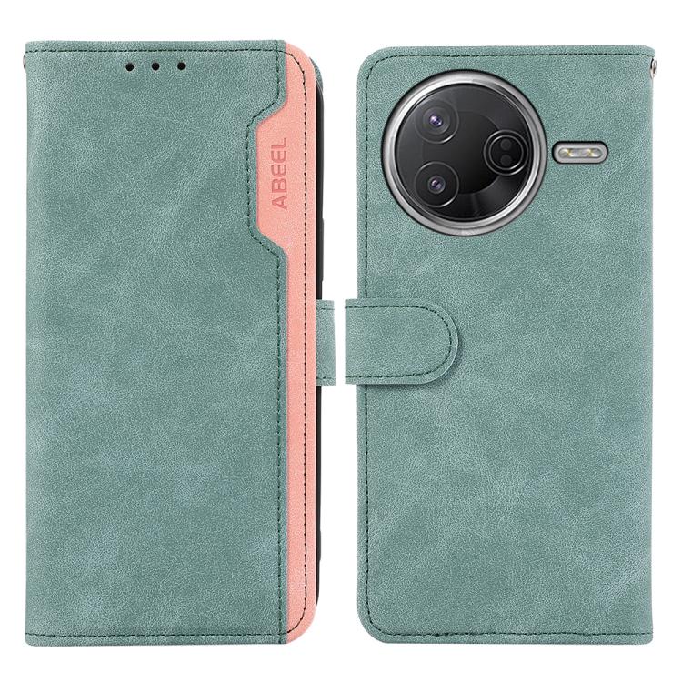 

For Redmi K80 / K80 Pro ABEEL Color Block Magnetic RFID Leather Phone Case(Cyan-Pink)
