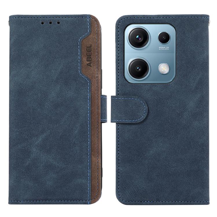 

For Redmi Note 14S 4G ABEEL Color Block Magnetic RFID Leather Phone Case(Blue-Brown)