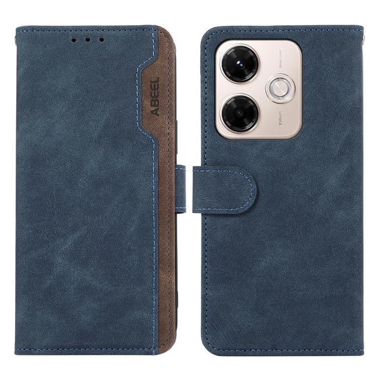 

For Redmi 13x ABEEL Color Block Magnetic RFID Leather Phone Case(Blue-Brown)
