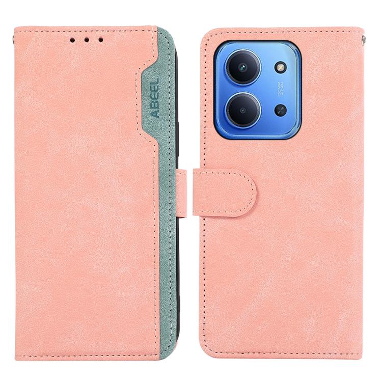 

For Redmi 15C 5G / 4G EU 173mm ABEEL Color Block Magnetic RFID Leather Phone Case(Pink-Cyan)