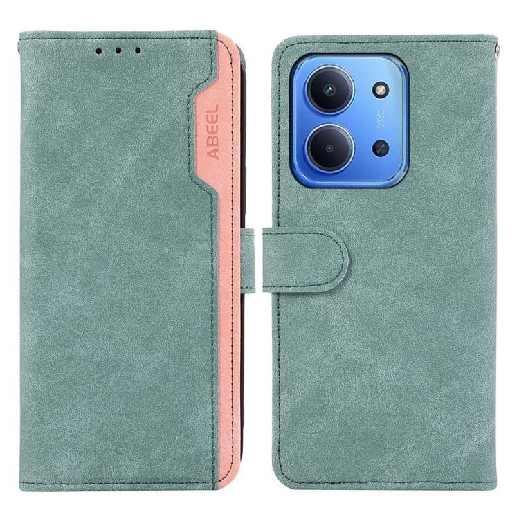 

For Redmi 15C 5G / 4G EU 173mm ABEEL Color Block Magnetic RFID Leather Phone Case(Cyan-Pink)