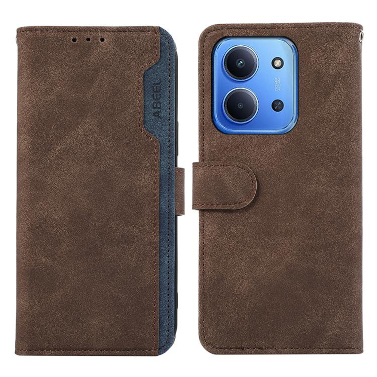 

For Redmi 15C 5G / 4G EU 173mm ABEEL Color Block Magnetic RFID Leather Phone Case(Brown-Blue)