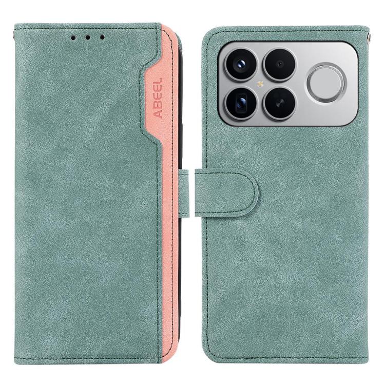 

For Redmi K90 Pro Max/Poco F8 Ultra ABEEL Color Block Magnetic RFID Leather Phone Case(Cyan-Pink)