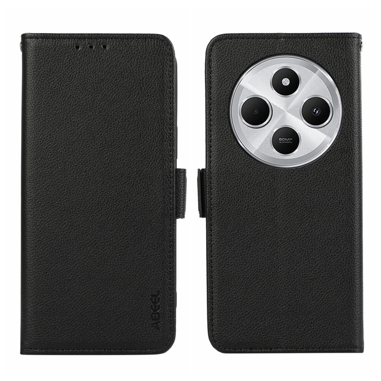 

For Redmi 14C 4G ABEEL Side-Magnetic Litchi Pattern Leather RFID Phone Case(Black)
