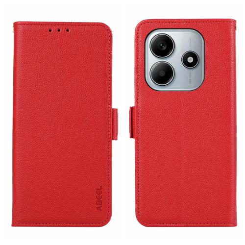 

For Redmi Note 14 4G 164.84mm ABEEL Side-Magnetic Litchi Pattern Leather RFID Phone Case(Red)