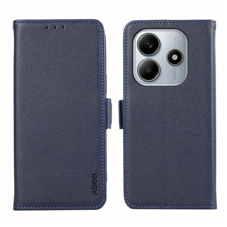 

For Redmi Note 14 4G 164.84mm ABEEL Side-Magnetic Litchi Pattern Leather RFID Phone Case(Blue)