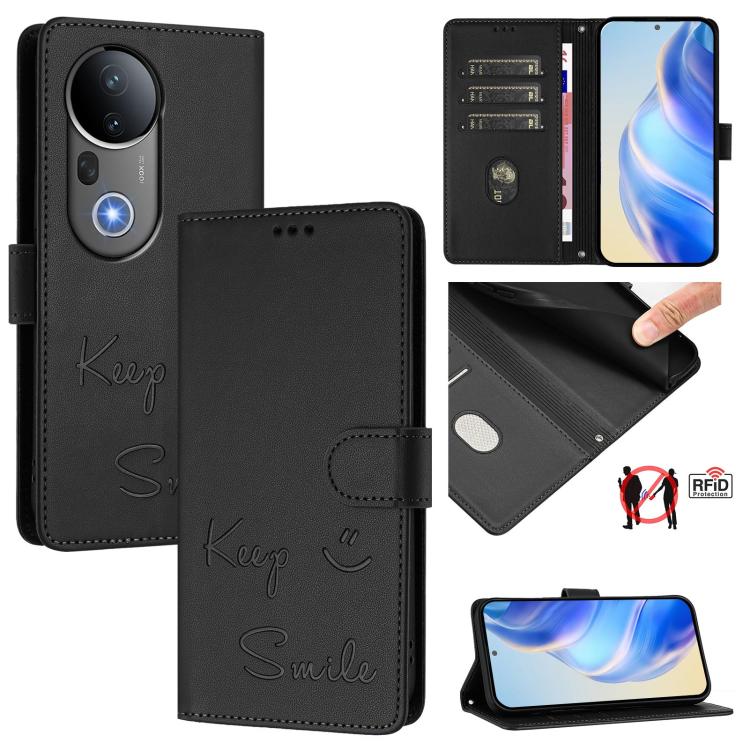 

For vivo S20 Pro 5G Smile Embossing RFID Leather Phone Case(Black)