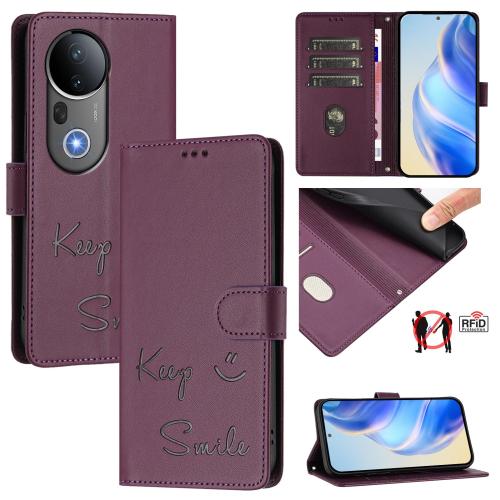 

For vivo S20 Pro 5G Smile Embossing RFID Leather Phone Case(Violet)