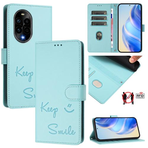 

For Huawei nova 13 Pro Smile Embossing RFID Leather Phone Case(Mint Green)