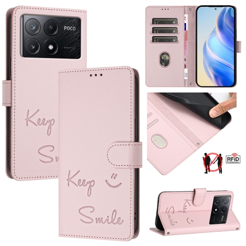 

For Xiaomi Poco X6 Pro / Redmi K70E Smile Embossing RFID Leather Phone Case(Pink)