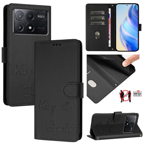 

For Xiaomi Poco X6 Pro / Redmi K70E Smile Embossing RFID Leather Phone Case(Black)