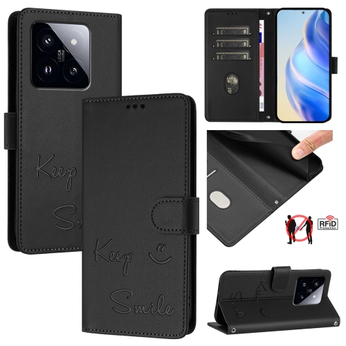 

For Xiaomi 14 Pro Smile Embossing RFID Leather Phone Case(Black)