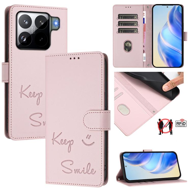

For Xiaomi 15S Pro 5G Smile Embossing RFID Leather Phone Case(Pink)