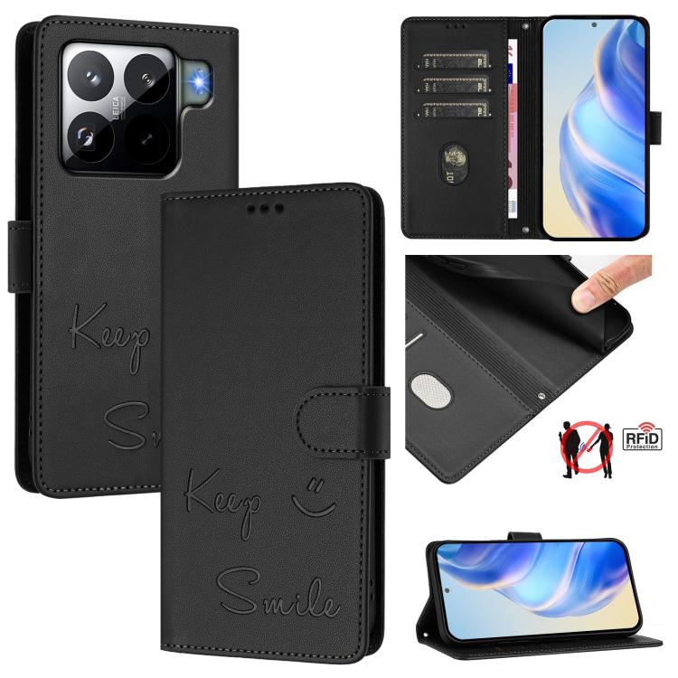 

For Xiaomi 15S Pro 5G Smile Embossing RFID Leather Phone Case(Black)