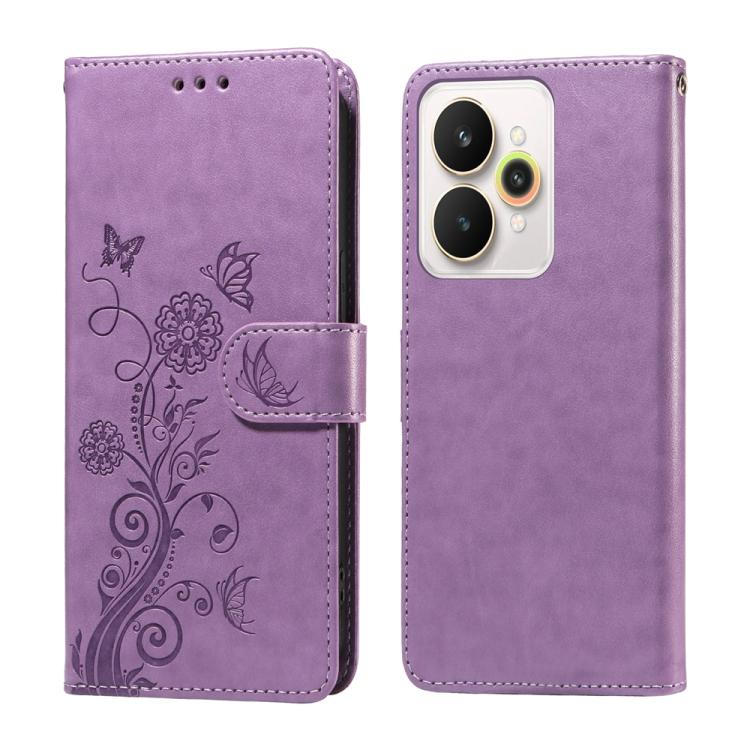 

For Realme 15 5G / Realme 15 Pro 5G Embossed Butterfly Flowers Leather Phone Case(Purple)