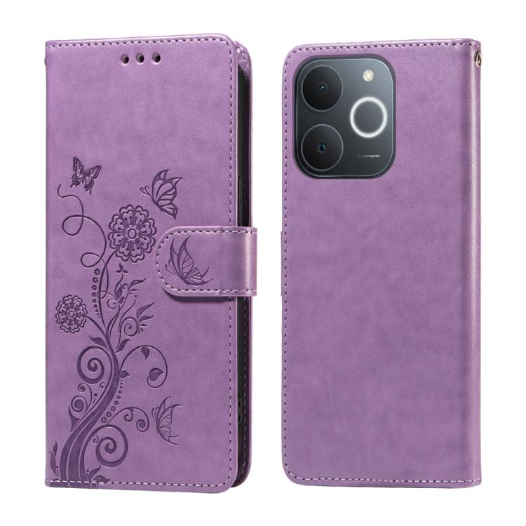 

For Realme Narzo 80 Lite 4G / C71 India Embossed Butterfly Flowers Leather Phone Case(Purple)