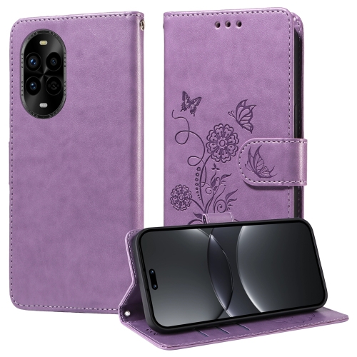 

For Huawei nova 13 Pro Embossed Butterfly Flowers Leather Phone Case(Purple)