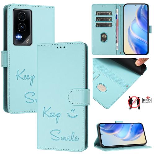 

For Honor GT Smile Embossing RFID Leather Phone Case(Mint Green)