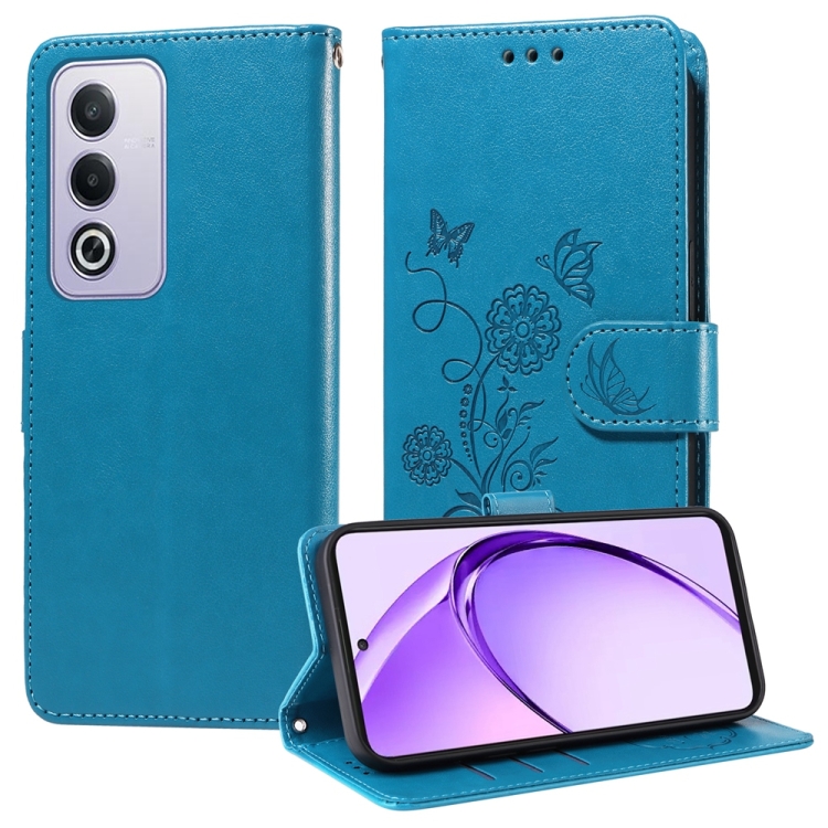 

For OPPO A3 Pro 5G Global / India Embossed Butterfly Flowers Leather Phone Case(Blue)