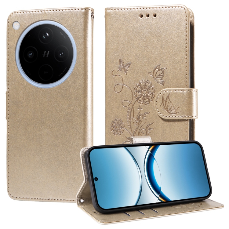 

For OPPO Find X8 Embossed Butterfly Flowers Leather Phone Case(Gold)