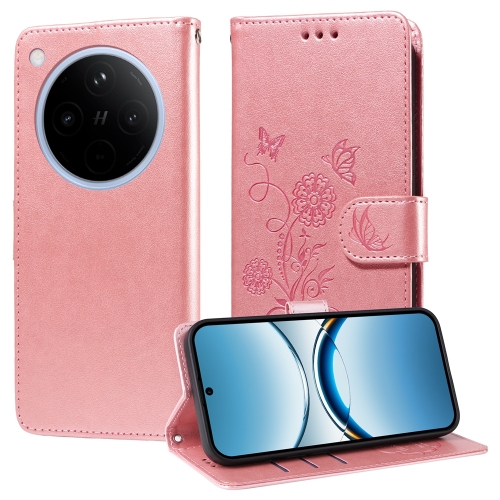 

For OPPO Find X8 Embossed Butterfly Flowers Leather Phone Case(Rose Gold)