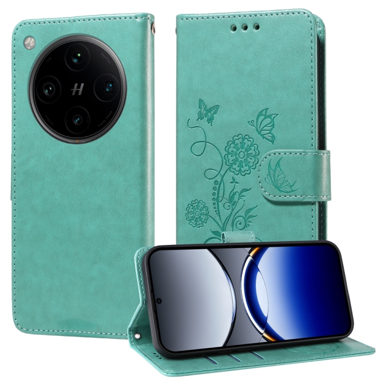 

For OPPO Find X8 Pro Embossed Butterfly Flowers Leather Phone Case(Green)